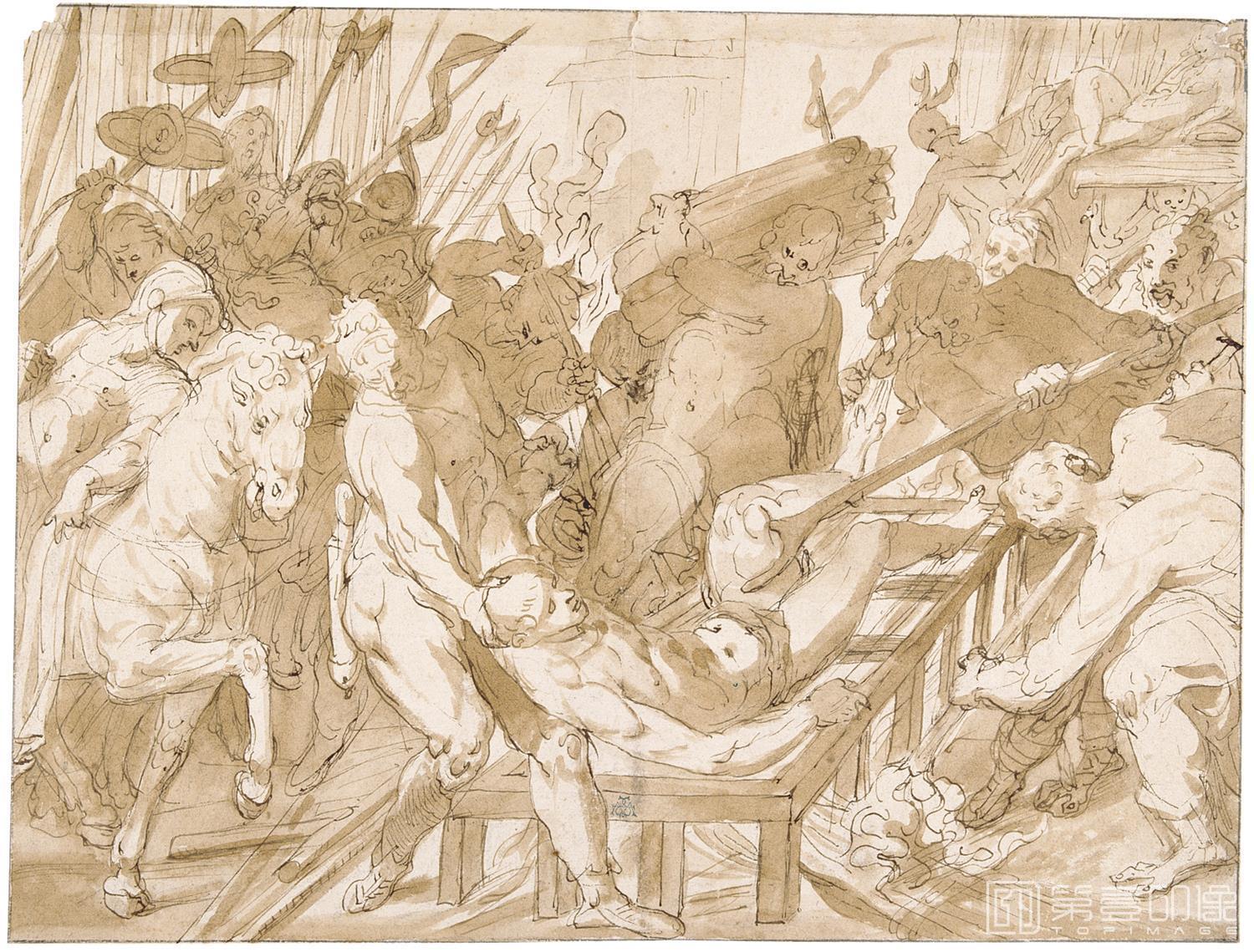 素描-西班牙普拉多美术馆素描藏画-Benso, Giulio-Martirio de San Lorenzo-0633